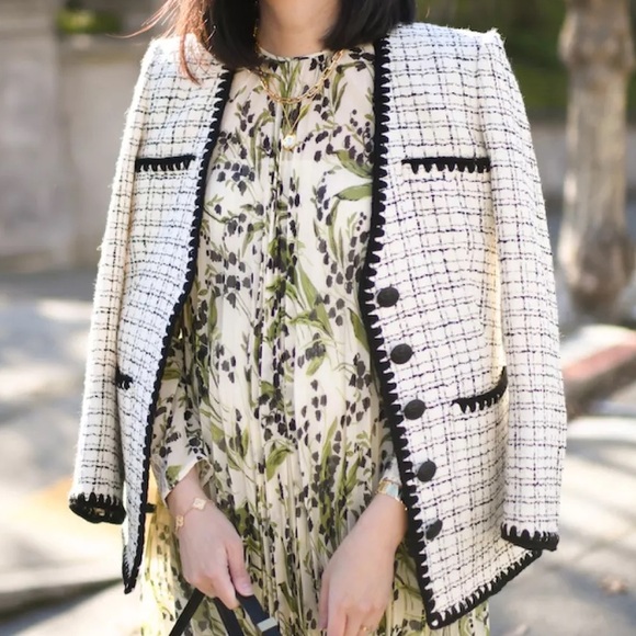 VERONICA BEARD | Albia Black & White Tweed Jacket Size: 8 - Picture 4 of 8